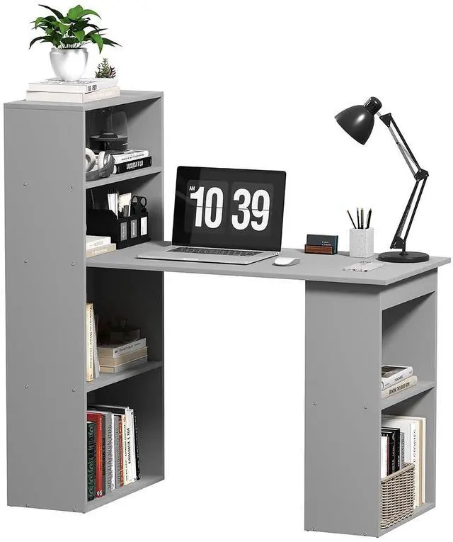 Main image of Modern Home Office Desk with 6-Tier Storage Shelves, 47", Gray