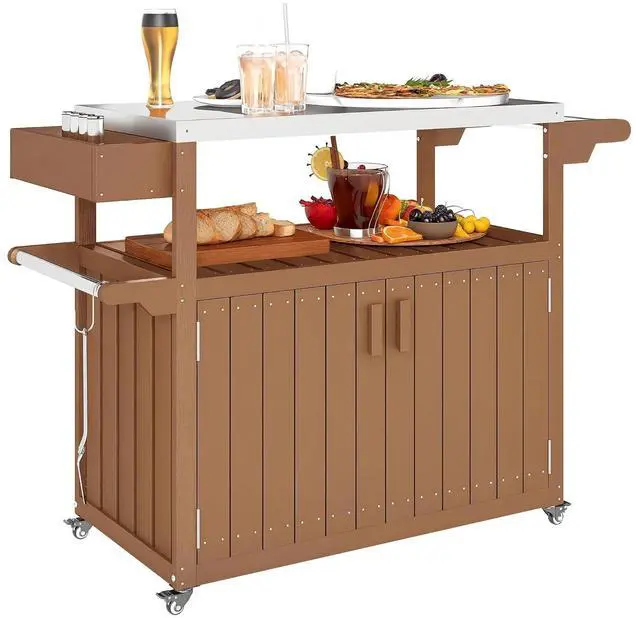 Main image of Outdoor Bar Cart with Storage Cabinet Kitchen Island Brown