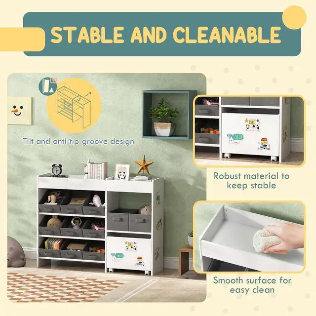 Alt view image 4 of 7 - Qaba Toy Storage Organizer with 6 Shelves and 11 Fabric Bins, White