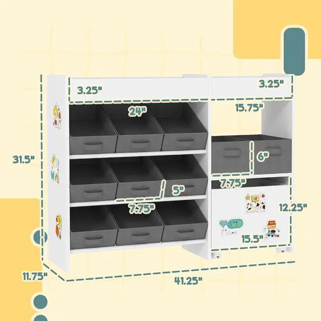 Alt view image 7 of 7 - Qaba Toy Storage Organizer with 6 Shelves and 11 Fabric Bins, White