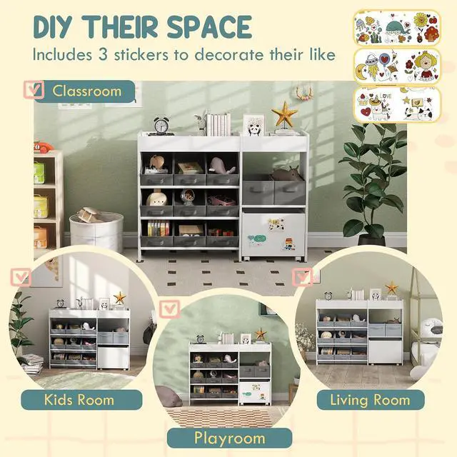 Alt view image 5 of 7 - Qaba Toy Storage Organizer with 6 Shelves and 11 Fabric Bins, White