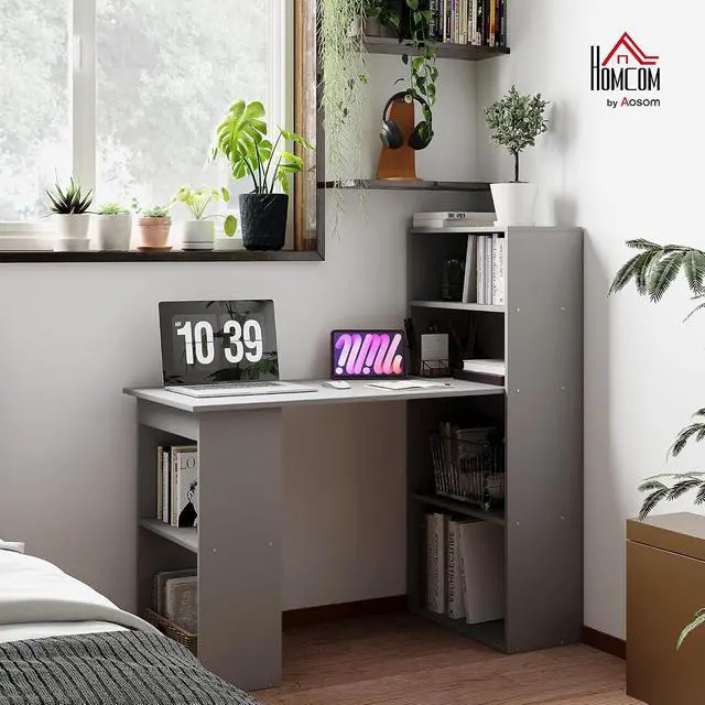 Alt view image 2 of 7 - Modern Home Office Desk with 6-Tier Storage Shelves, 47", Gray