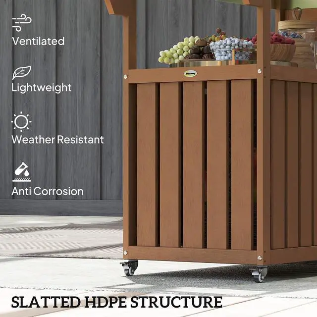 Alt view image 5 of 7 - Outdoor Bar Cart with Storage Cabinet Kitchen Island Brown
