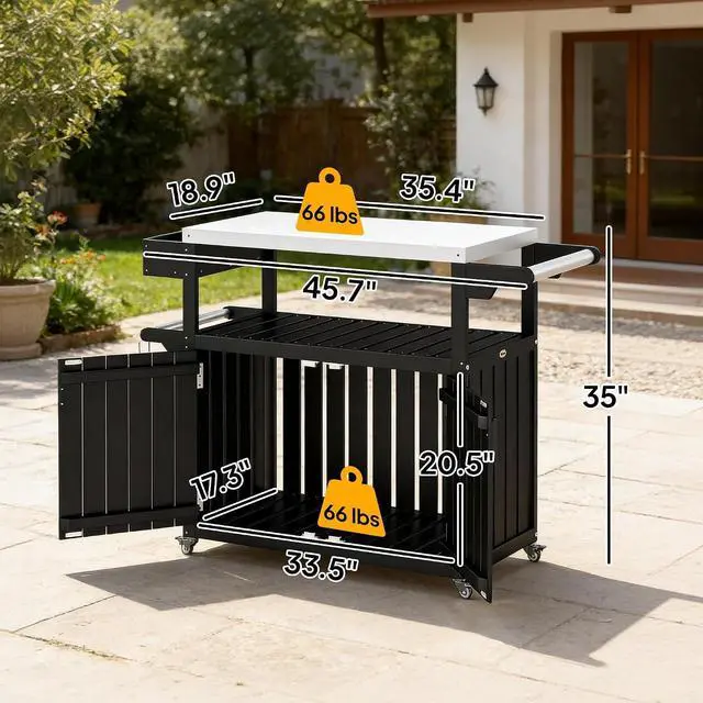 Alt view image 3 of 7 - Outdoor Bar Cart with Storage Cabinet Kitchen Island Black