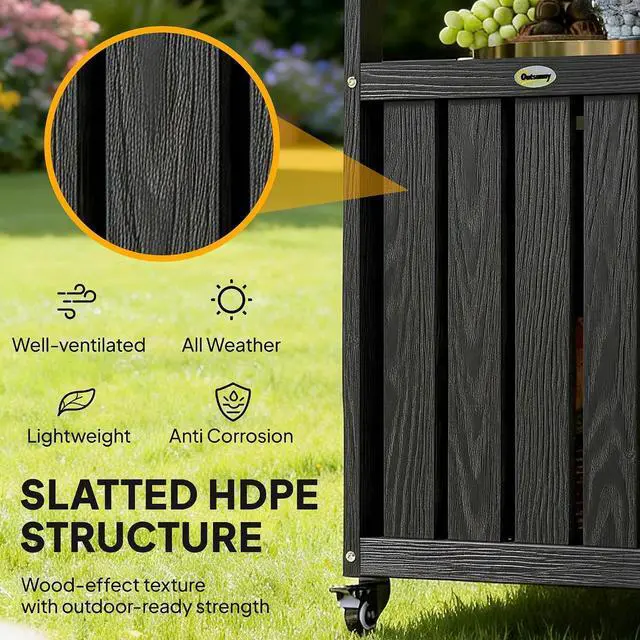 Alt view image 5 of 7 - Outdoor Bar Cart with Storage Cabinet Kitchen Island Black
