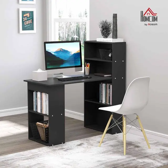 Alt view image 2 of 7 - Modern Home Office Desk with 6-Tier Storage Shelves, 47", Black