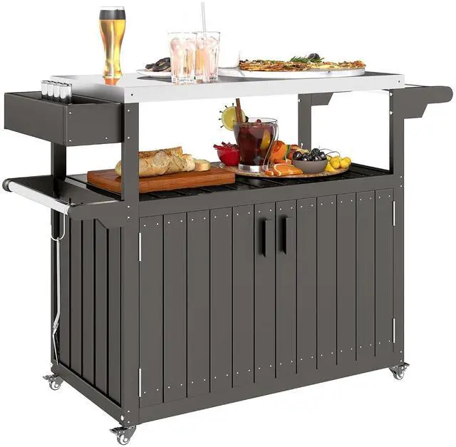 Main image of Outdoor Bar Cart with Storage Cabinet Kitchen Island Dark Gray