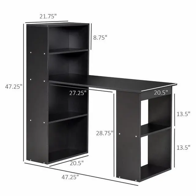 Alt view image 3 of 7 - Modern Home Office Desk with 6-Tier Storage Shelves, 47", Black