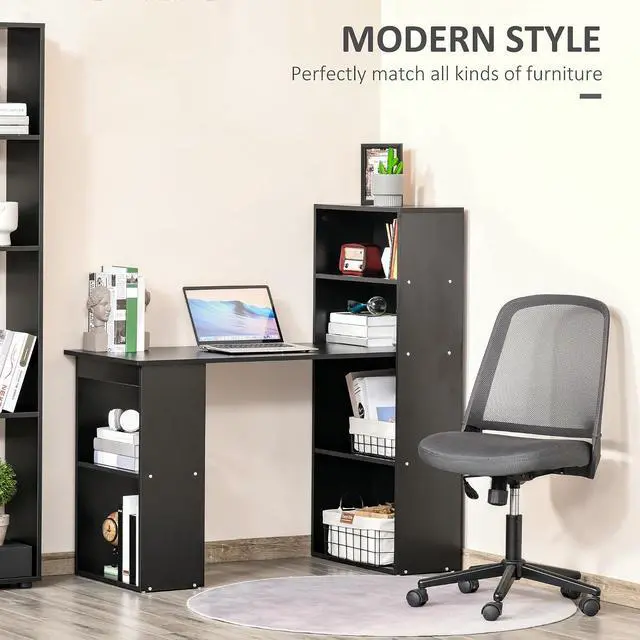 Alt view image 4 of 7 - Modern Home Office Desk with 6-Tier Storage Shelves, 47", Black