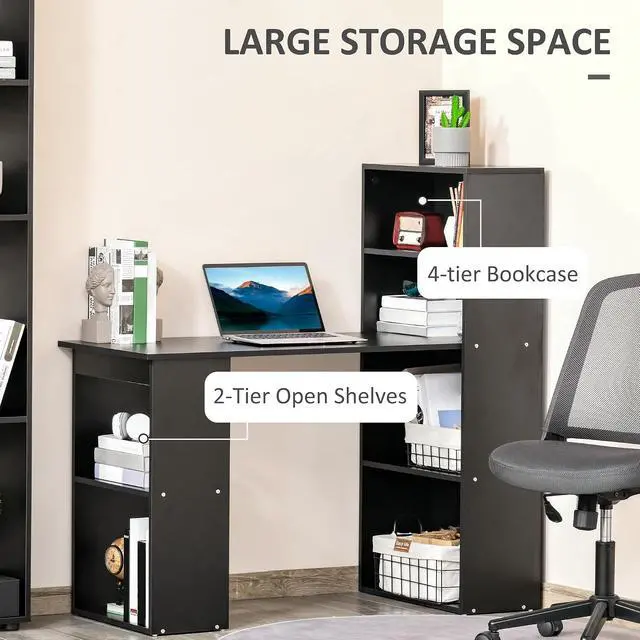 Alt view image 5 of 7 - Modern Home Office Desk with 6-Tier Storage Shelves, 47", Black