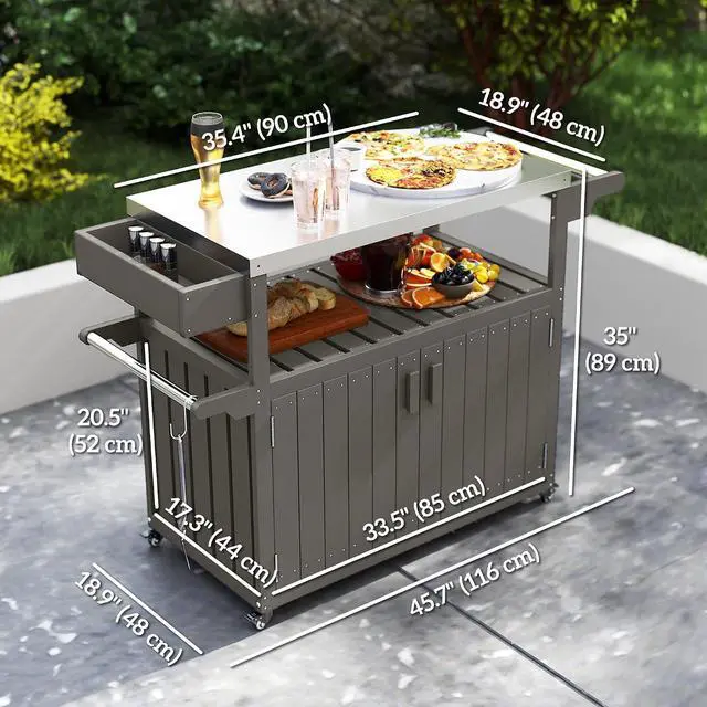 Alt view image 3 of 7 - Outdoor Bar Cart with Storage Cabinet Kitchen Island Dark Gray