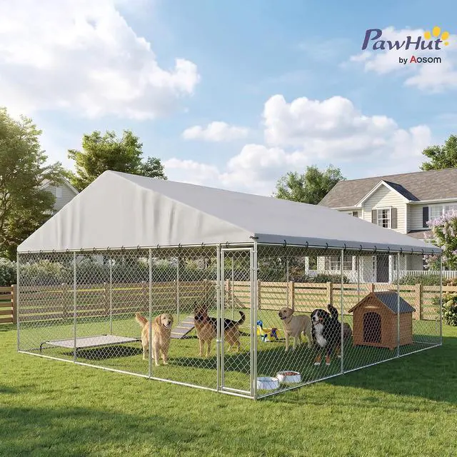 Alt view image 2 of 7 - PawHut Outdoor Dog Kennel, 20' x 20' x 10', Waterproof Roof for Large Dogs