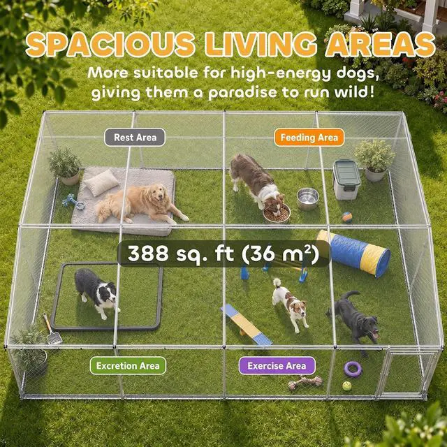 Alt view image 4 of 7 - PawHut Outdoor Dog Kennel, 20' x 20' x 10', Waterproof Roof for Large Dogs