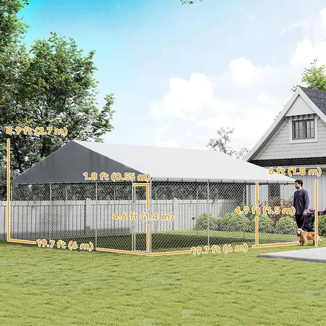 Alt view image 7 of 7 - PawHut Outdoor Dog Kennel, 20' x 20' x 10', Waterproof Roof for Large Dogs