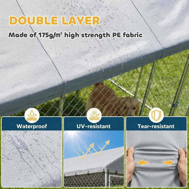 Alt view image 6 of 7 - PawHut Outdoor Dog Kennel, 20' x 20' x 10', Waterproof Roof for Large Dogs