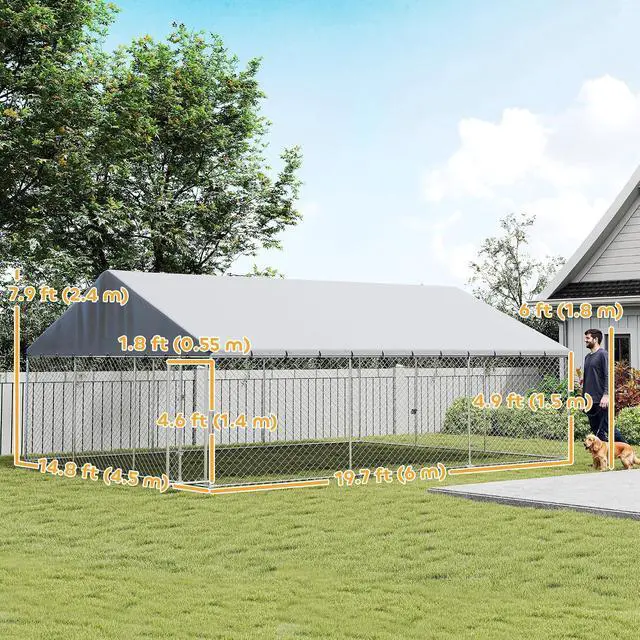 Alt view image 7 of 7 - PawHut Outdoor Dog Kennel, 20' x 15' x 8', Waterproof Roof for Large Dogs