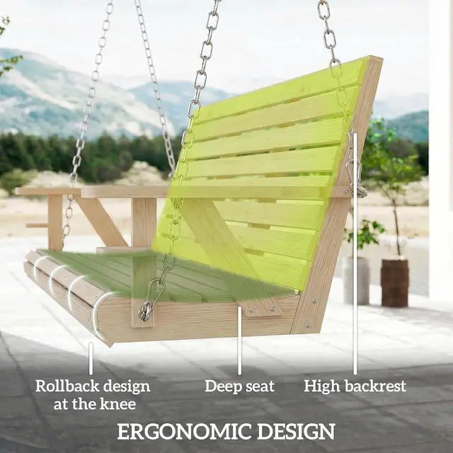 Alt view image 5 of 7 - Upgraded Wooden Porch Swing 3-Seater Cupholders 5 FT Nature Wood