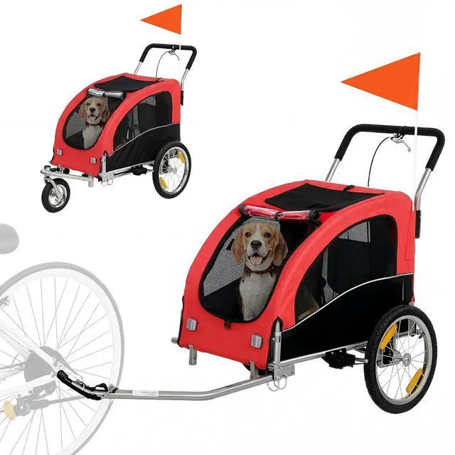 Main image of Dog Bike Trailer 2-in-1 Pet Stroller, Red