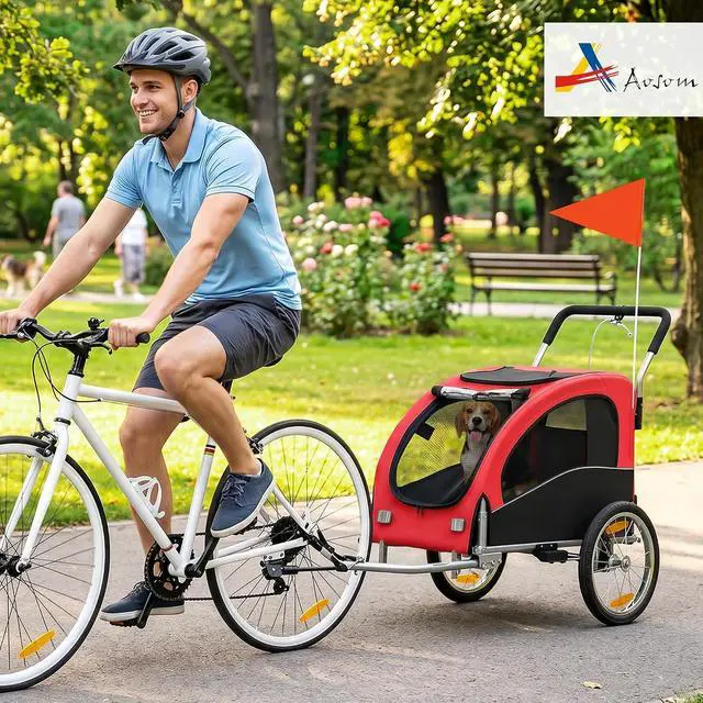 Alt view image 2 of 7 - Dog Bike Trailer 2-in-1 Pet Stroller, Red