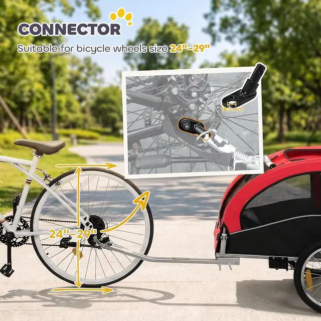 Alt view image 6 of 7 - Dog Bike Trailer 2-in-1 Pet Stroller, Red
