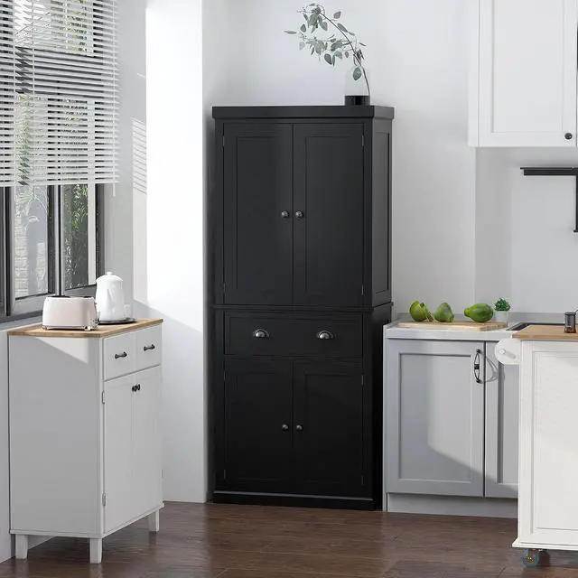 Alt view image 2 of 7 - 72.5" Kitchen Pantry Cabinet Freestanding 4 Doors Black