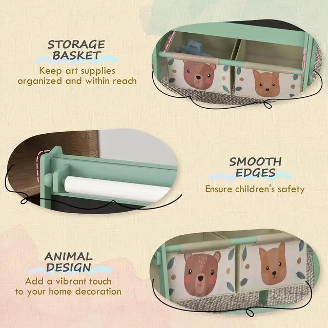 Alt view image 4 of 7 - Qaba Art Easel for Kids with Paper Roll 3 in 1 Green Fox and Bear