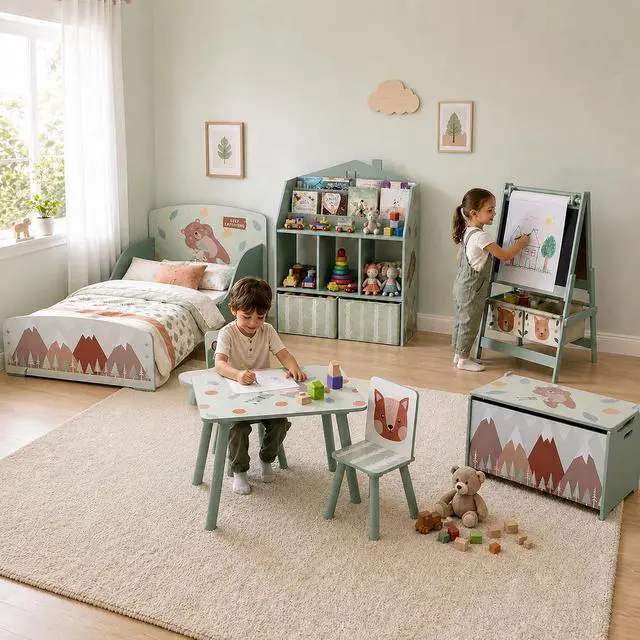 Alt view image 6 of 7 - Qaba Art Easel for Kids with Paper Roll 3 in 1 Green Fox and Bear