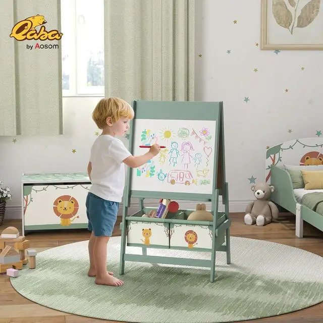 Alt view image 2 of 7 - Qaba Art Easel for Kids with Paper Roll 3 in 1 Green Lion and Tiger