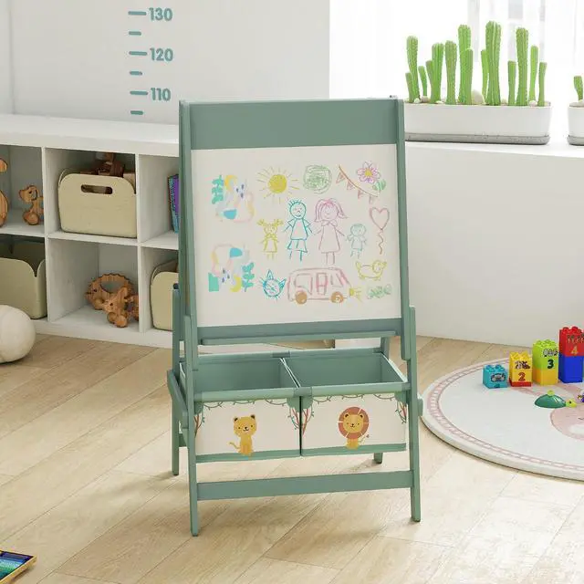 Alt view image 6 of 7 - Qaba Art Easel for Kids with Paper Roll 3 in 1 Green Lion and Tiger
