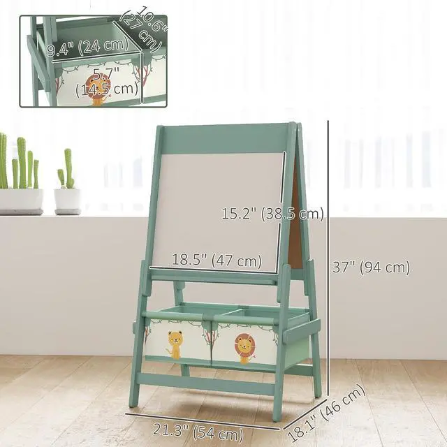 Alt view image 7 of 7 - Qaba Art Easel for Kids with Paper Roll 3 in 1 Green Lion and Tiger