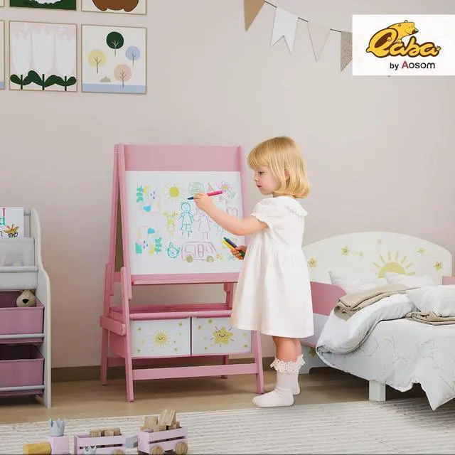 Alt view image 2 of 7 - Qaba Art Easel for Kids with Paper Roll 3 in 1 Pink Star and Sun