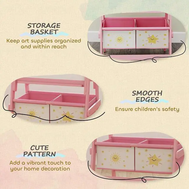 Alt view image 4 of 7 - Qaba Art Easel for Kids with Paper Roll 3 in 1 Pink Star and Sun
