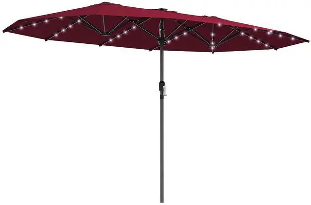Main image of 14.8ft Double Umbrella with LED Solar Light for Garden Wine Red