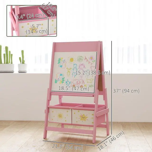 Alt view image 7 of 7 - Qaba Art Easel for Kids with Paper Roll 3 in 1 Pink Star and Sun