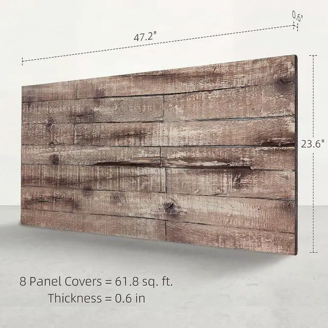 Alt view image 7 of 7 - 3D Faux Wood Wall Panels Water-Resistant 4' x 2' Gray Wood Grain