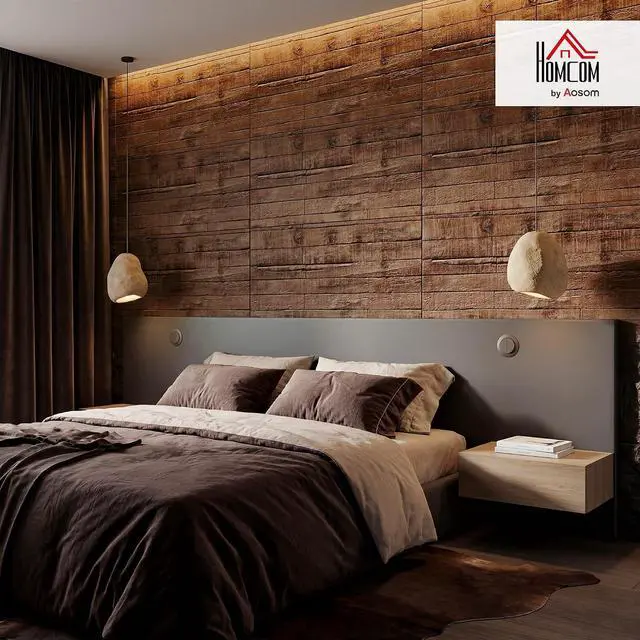Alt view image 2 of 7 - 8-Pack 3D Faux Wood Wall Panels Lightweight 4' x 2' Brown Wood Grain