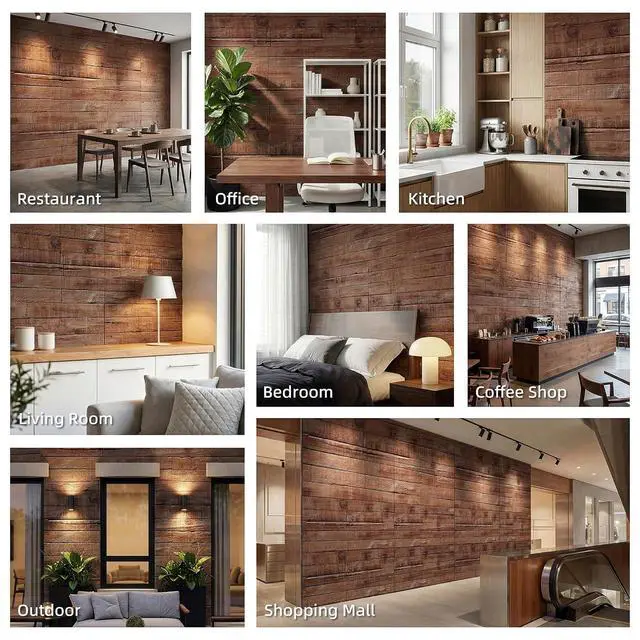 Alt view image 6 of 7 - 8-Pack 3D Faux Wood Wall Panels Lightweight 4' x 2' Brown Wood Grain