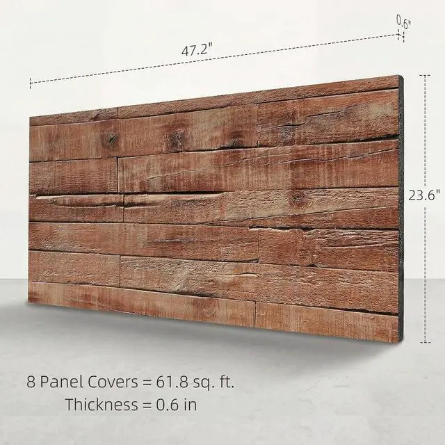 Alt view image 7 of 7 - 8-Pack 3D Faux Wood Wall Panels Lightweight 4' x 2' Brown Wood Grain