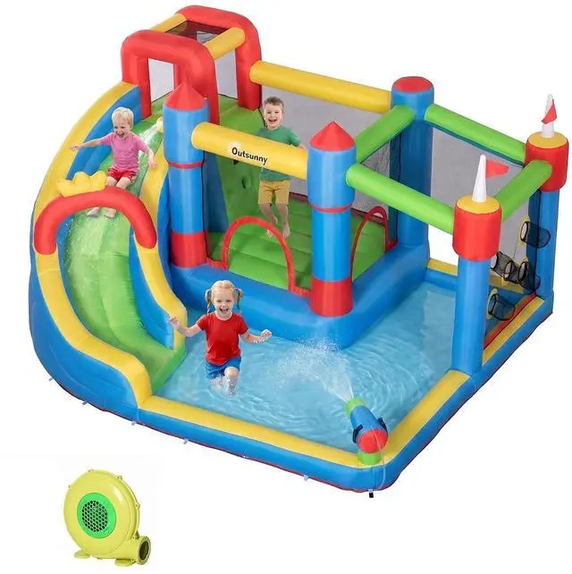 Main image of 6-in-1 Inflatable Water Slide with Splash Pool, Climbing Wall