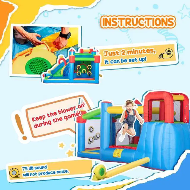 Alt view image 6 of 7 - 6-in-1 Inflatable Water Slide with Splash Pool, Climbing Wall
