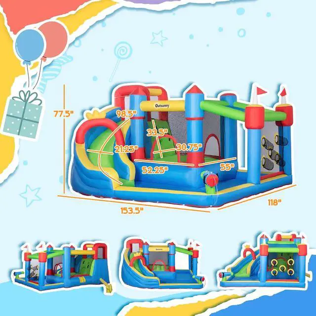 Alt view image 7 of 7 - 6-in-1 Inflatable Water Slide with Splash Pool, Climbing Wall