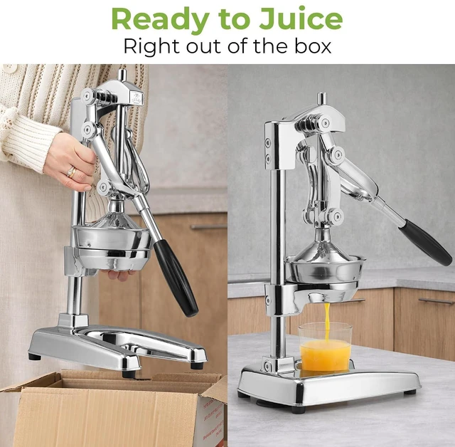 Alt view image 3 of 7 - Professional Citrus Juicer - Chrome Finish Manual Citrus Press and Orange Squeezer - Metal Lemon Squeezer - Extra Tall Heavy Duty Manual Orange Juicer and Lime Squeezer Press Stand