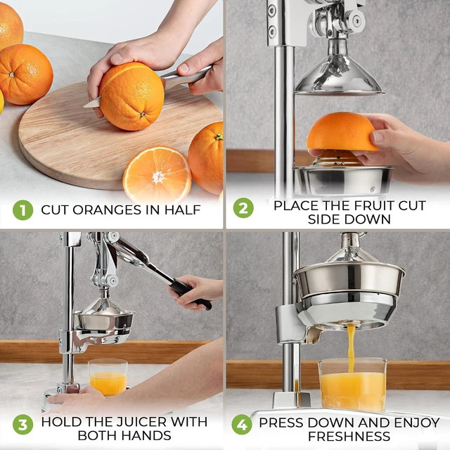 Alt view image 4 of 7 - Professional Citrus Juicer - Chrome Finish Manual Citrus Press and Orange Squeezer - Metal Lemon Squeezer - Extra Tall Heavy Duty Manual Orange Juicer and Lime Squeezer Press Stand