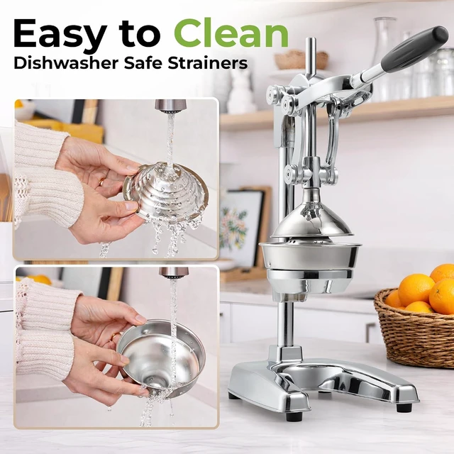 Alt view image 5 of 7 - Professional Citrus Juicer - Chrome Finish Manual Citrus Press and Orange Squeezer - Metal Lemon Squeezer - Extra Tall Heavy Duty Manual Orange Juicer and Lime Squeezer Press Stand