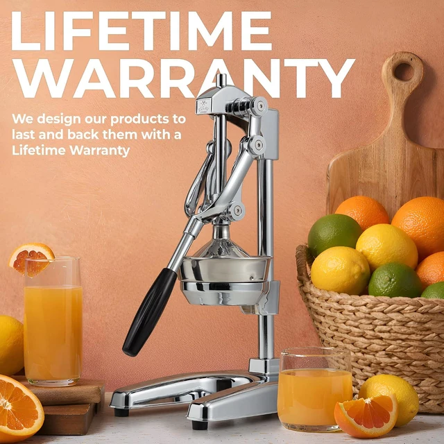 Alt view image 6 of 7 - Professional Citrus Juicer - Chrome Finish Manual Citrus Press and Orange Squeezer - Metal Lemon Squeezer - Extra Tall Heavy Duty Manual Orange Juicer and Lime Squeezer Press Stand