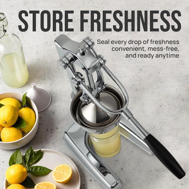 Alt view image 7 of 7 - Professional Citrus Juicer - Chrome Finish Manual Citrus Press and Orange Squeezer - Metal Lemon Squeezer - Extra Tall Heavy Duty Manual Orange Juicer and Lime Squeezer Press Stand
