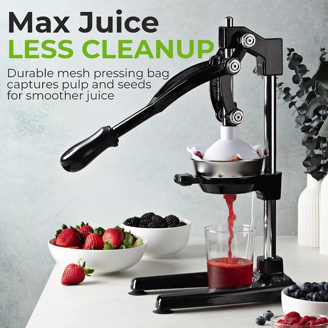 Alt view image 2 of 7 - Pulperizer 9 in 1 Cast Iron Juicer - Easy-to-Clean Heavy-Duty Manual Juicer with Presser Attachment to Juice All Types of Fruits! Extra Tall with Stainless Steel Bowl - Black