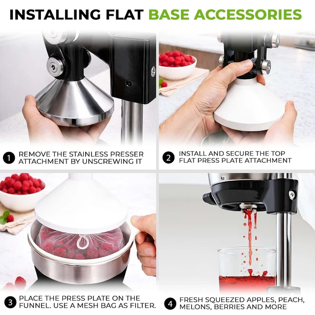 Alt view image 4 of 7 - Pulperizer 9 in 1 Cast Iron Juicer - Easy-to-Clean Heavy-Duty Manual Juicer with Presser Attachment to Juice All Types of Fruits! Extra Tall with Stainless Steel Bowl - Black