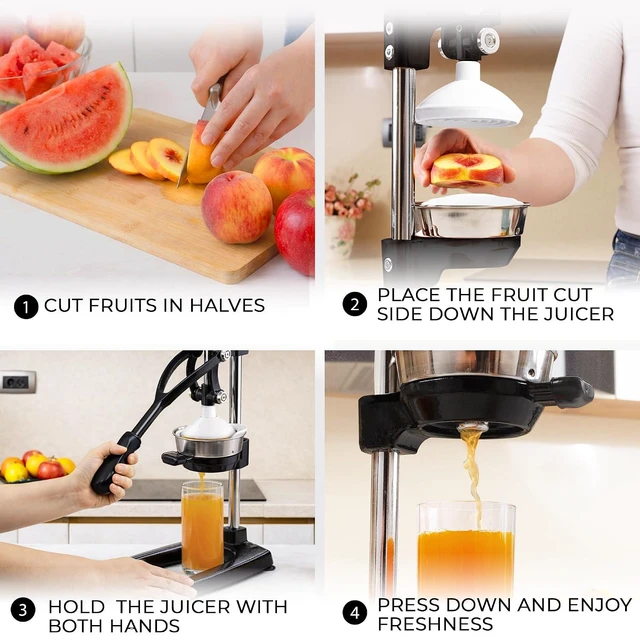 Alt view image 7 of 7 - Pulperizer 9 in 1 Cast Iron Juicer - Easy-to-Clean Heavy-Duty Manual Juicer with Presser Attachment to Juice All Types of Fruits! Extra Tall with Stainless Steel Bowl - Black