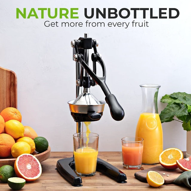 Alt view image 6 of 7 - Pulperizer 9 in 1 Cast Iron Juicer - Easy-to-Clean Heavy-Duty Manual Juicer with Presser Attachment to Juice All Types of Fruits! Extra Tall with Stainless Steel Bowl - Black